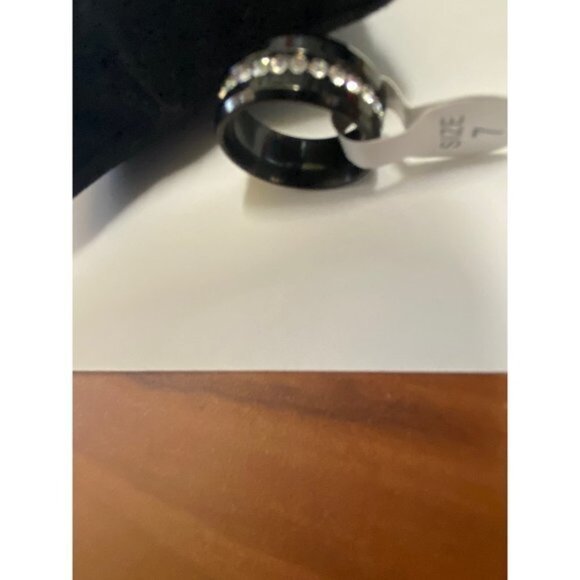 Stainless Steel Wedding Engagement Black Band Ring Size 7 Unisex - Picture 8 of 10